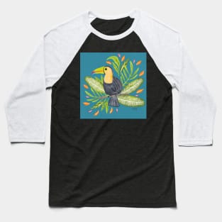 Toucan in Tropical Foliage in Teal | Summer | Island Paradise Baseball T-Shirt